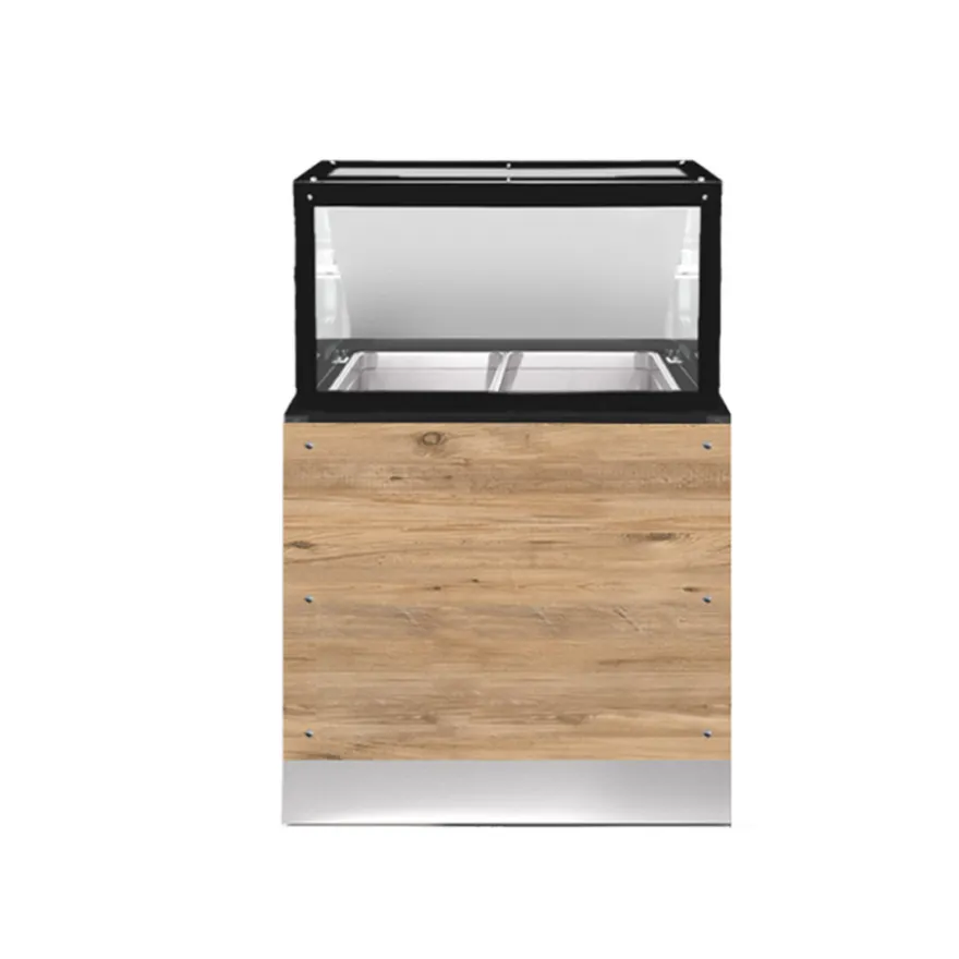 CLASSIC LINE Bain-Marie 2x 1/1GN, 80x88x134cm, schwarzer Granit, LED Beleuchtung