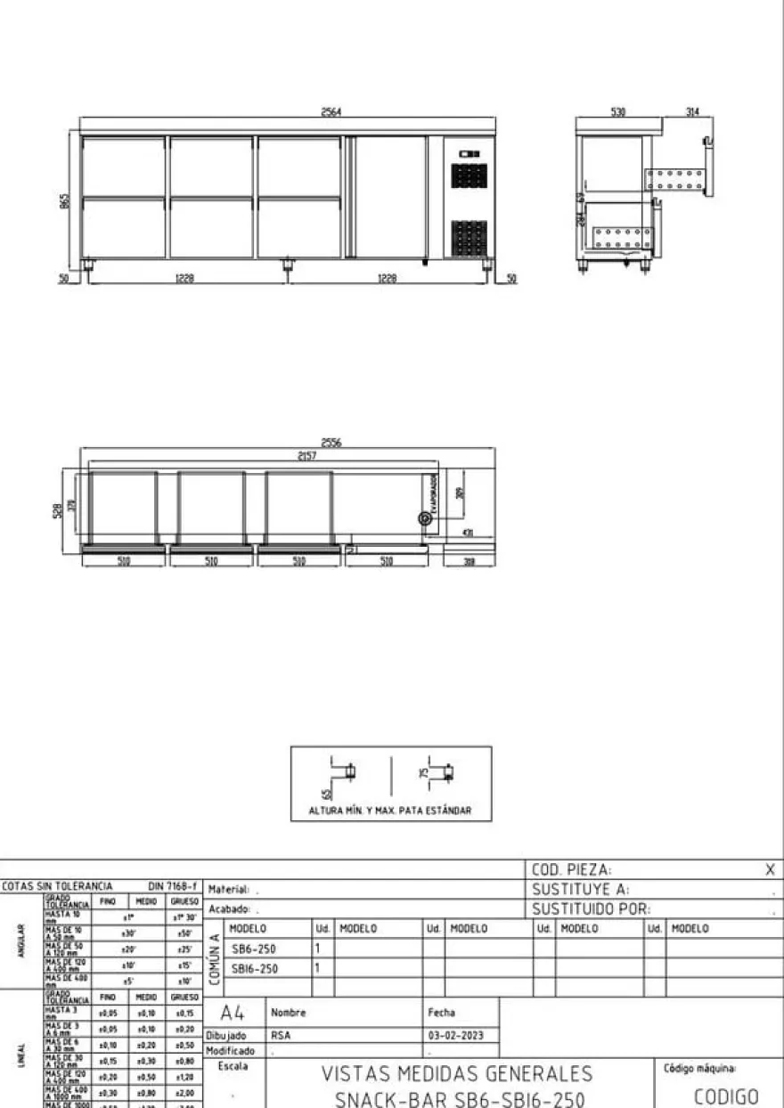 Coreco Barkühltisch PROFI 1/6 Edelstahl mit 1 Tür und 6 Schubladen