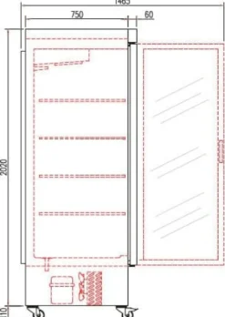 Coreco Edelstahlkühlschrank US Range 2200 mit Glastür