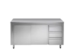 Edelstahl-Arbeitsschrank ECO mit Schiebetür und 3 Schubladen 16x6