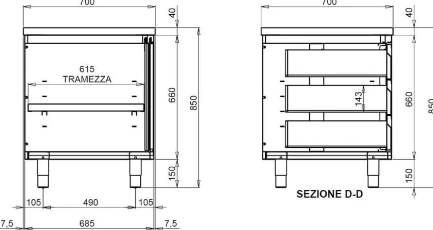 Edelstahl-Arbeitsschrank ECO mit Flügeltür und 3 Schubladen 12x7