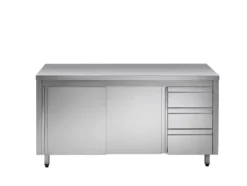 Edelstahl-Arbeitsschrank ECO mit Schiebetür und 3 Schubladen 18x7