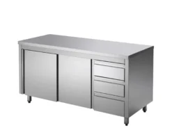 Edelstahl-Arbeitsschrank ECO mit Schiebetür und 3 Schubladen 15x7