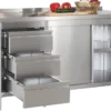 Edelstahl Arbeitsschrank Profi mit Schiebetüren - Aufkantung und 3 Schubladen 2000 x 700 x 850 mm