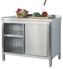 Edelstahl Arbeitsschrank Profi mit Schiebetüren und Aufkantung - 2000 x 600 mm