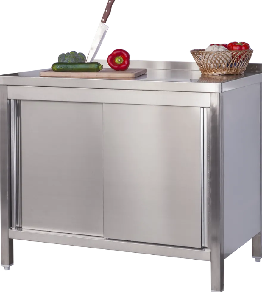 Edelstahl Arbeitsschrank Profi mit Schiebetüren und Aufkantung - 1400 x 600 mm