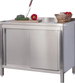 Edelstahl Arbeitsschrank Profi mit Schiebetüren und Aufkantung - 1600 x 700 mm