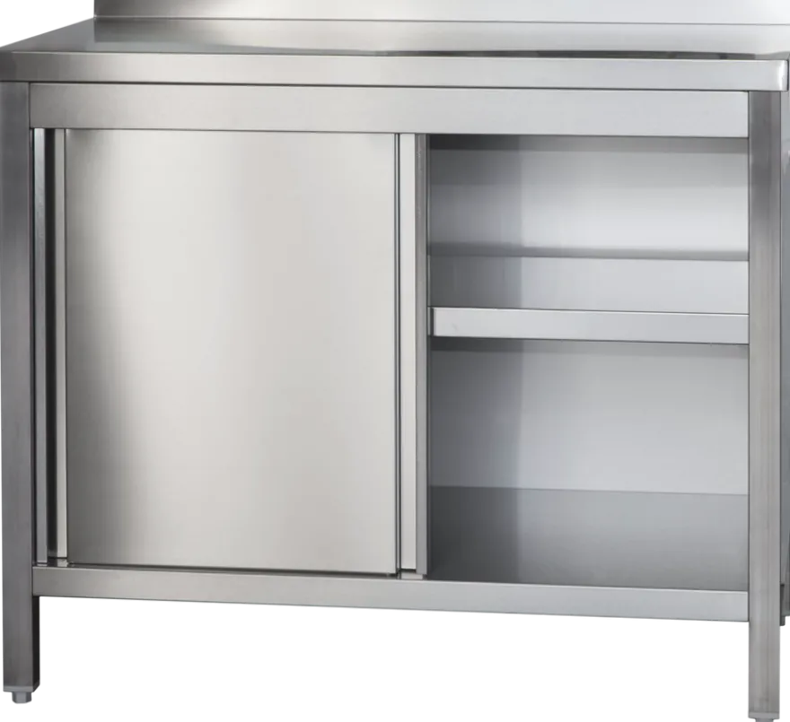 Edelstahl Arbeitsschrank Profi mit Schiebetüren und Aufkantung - 2000 x 700 mm