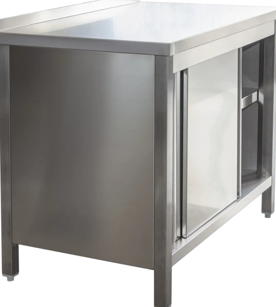 Edelstahl Arbeitsschrank Profi mit Schiebetüren und Aufkantung - 2000 x 700 mm