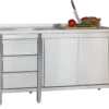 Edelstahl Arbeitsschrank Profi mit Flügeltüren - Aufkantung und 3 Schubladen 1000 x 700 x 850 mm