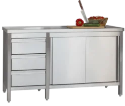 Edelstahl Arbeitsschrank Profi mit Flügeltüren und 3 Schubladen 1000 x 700 x 850 mm