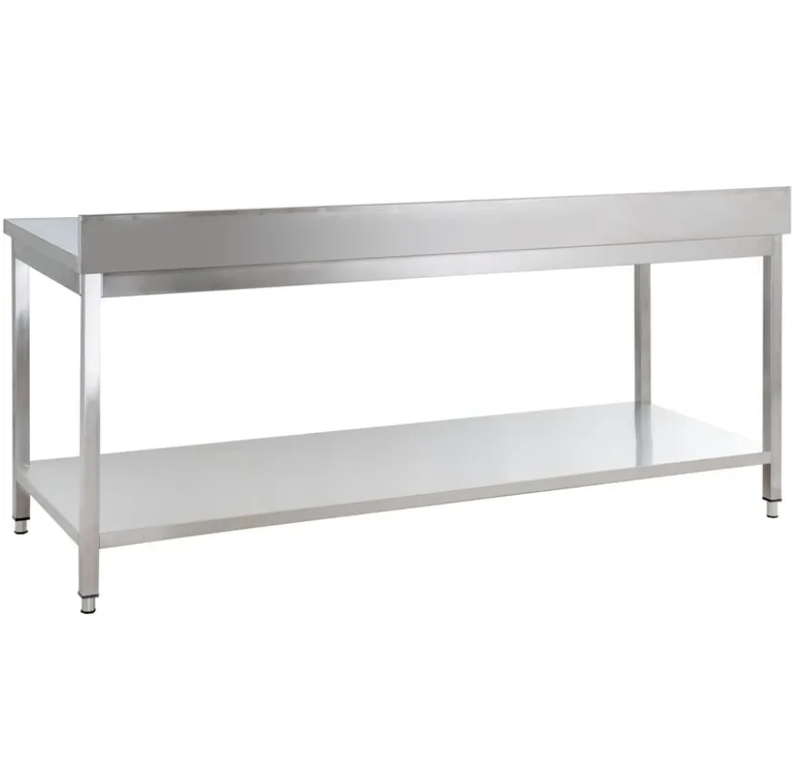 Edelstahl Arbeitstisch Basic 20x7 mit Grundboden und Aufkantung, zur Selbstmontage