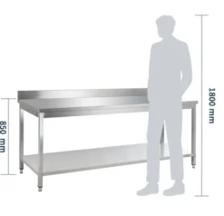 Edelstahl Arbeitstisch Basic 20x7 mit Grundboden und Aufkantung, zur Selbstmontage