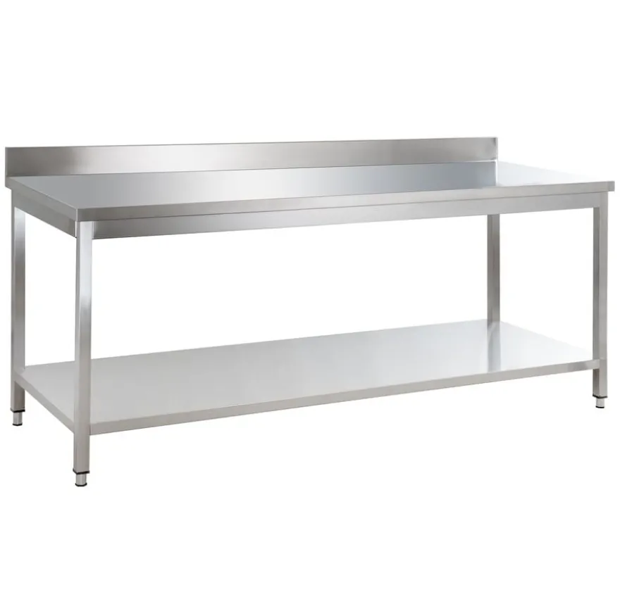 Edelstahl Arbeitstisch Basic 20x7 mit Grundboden und Aufkantung, zur Selbstmontage