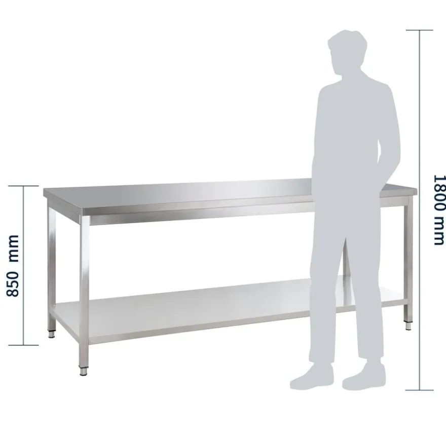 Edelstahl Arbeitstisch Basic 20x7 mit Grundboden, zur Selbstmontage