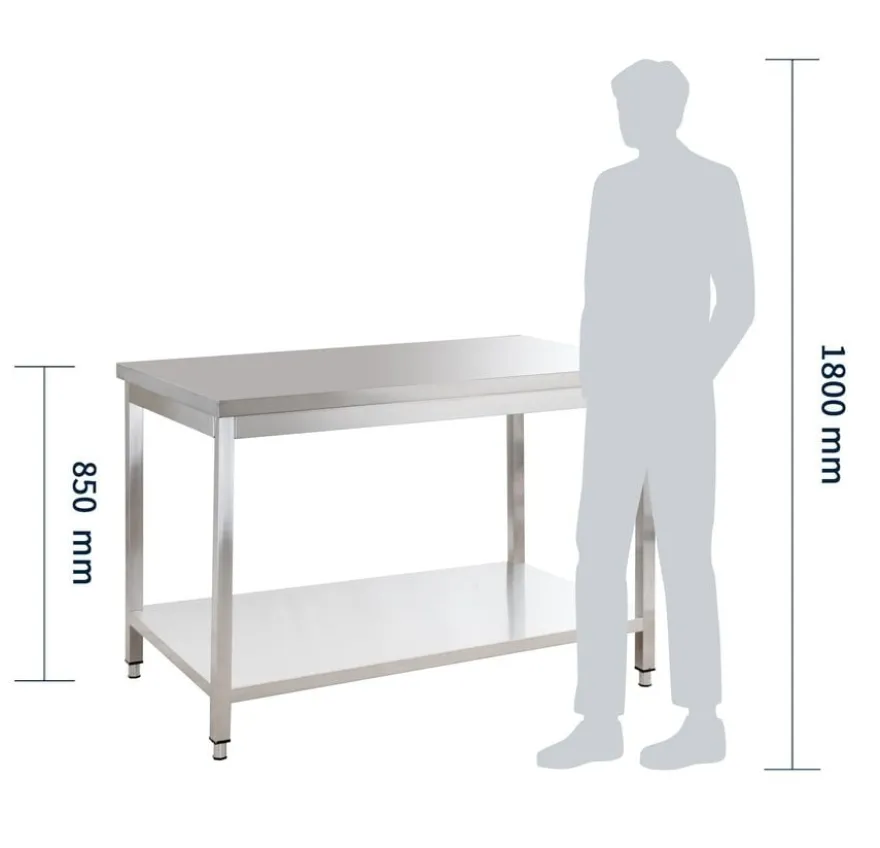 Edelstahl Arbeitstisch Basic 15x7 mit Grundboden