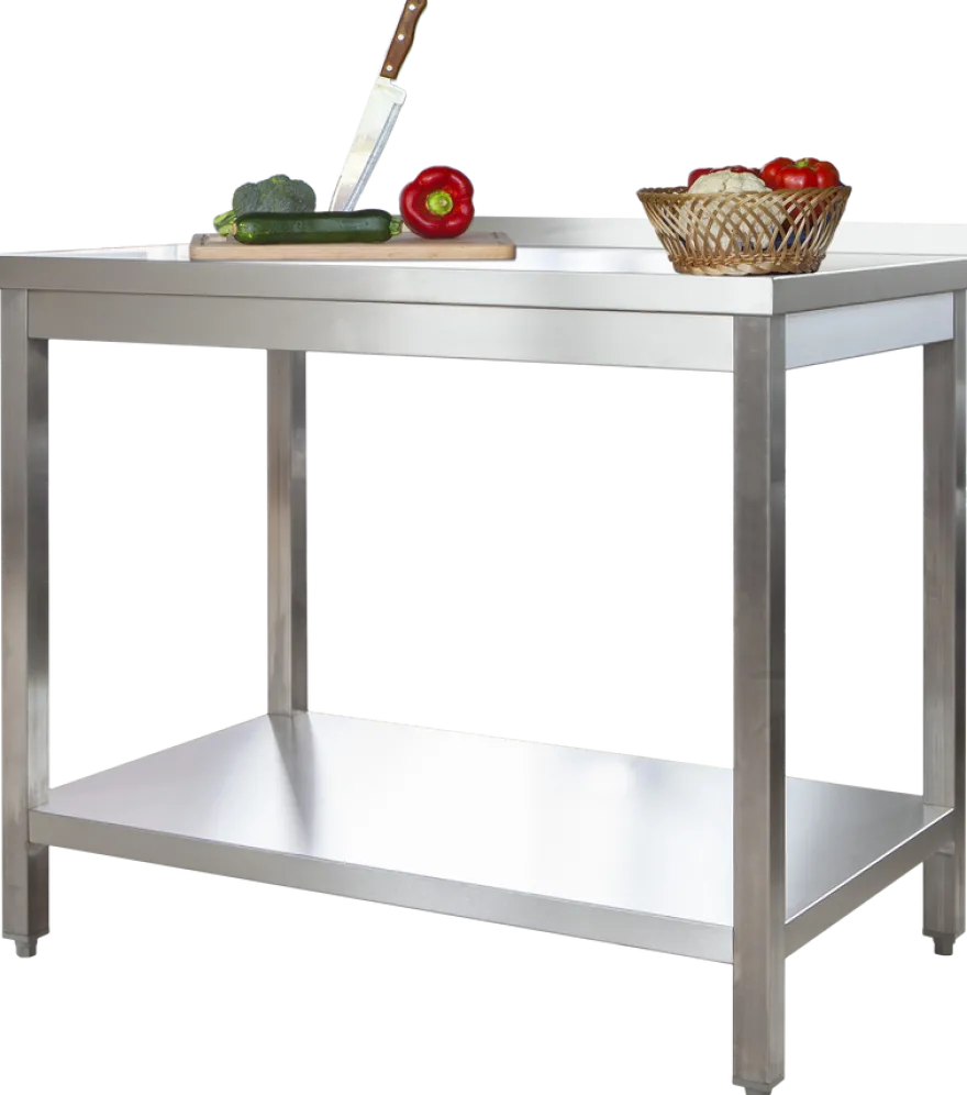 Edelstahl Arbeitstisch Profi 700 x 700 mm - mit Grundboden und Aufkantung