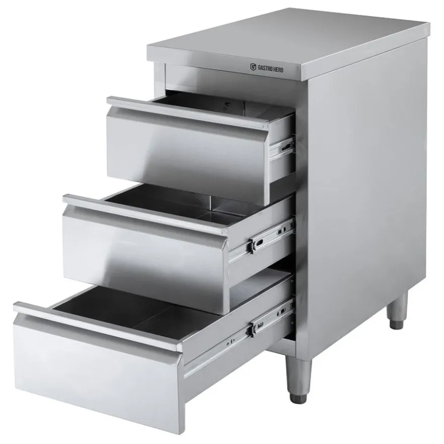 Edelstahl-Schubladenschrank BASIC 3er Einheit 600, AISI 201
