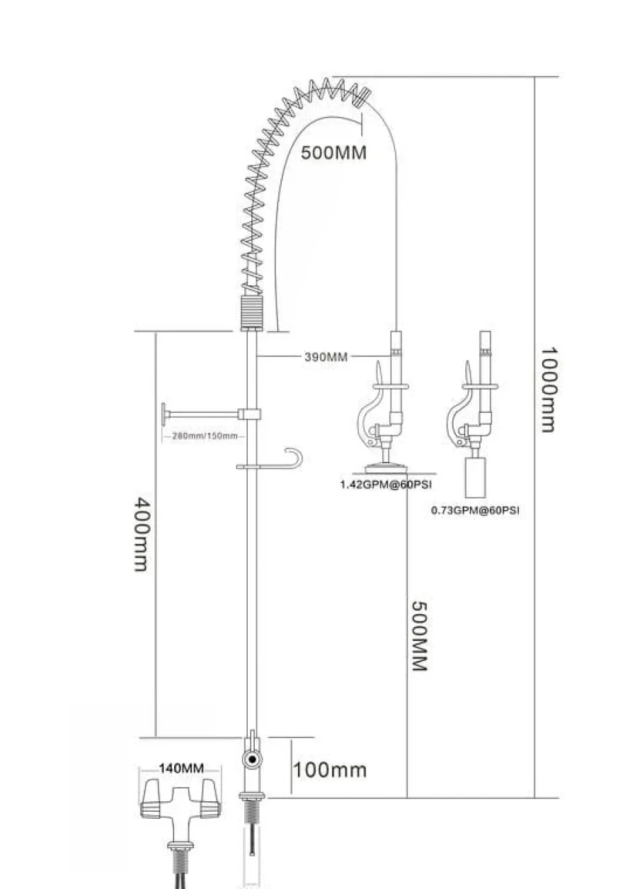 Einloch-Geschirrwaschbrause mit Hebel und Mischbatterie - 1.000 mm