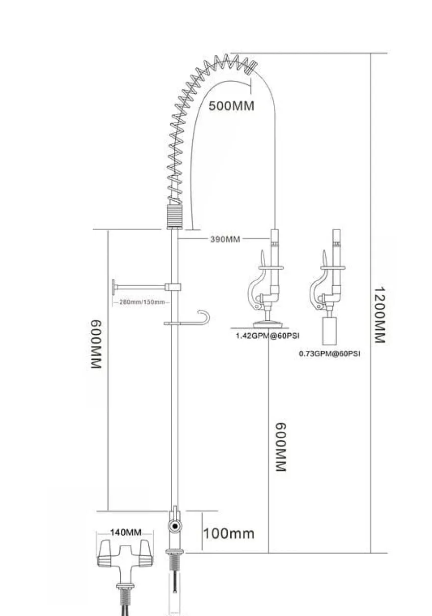 Einloch-Geschirrwaschbrause mit Hebel und Mischbatterie - 1.200 mm