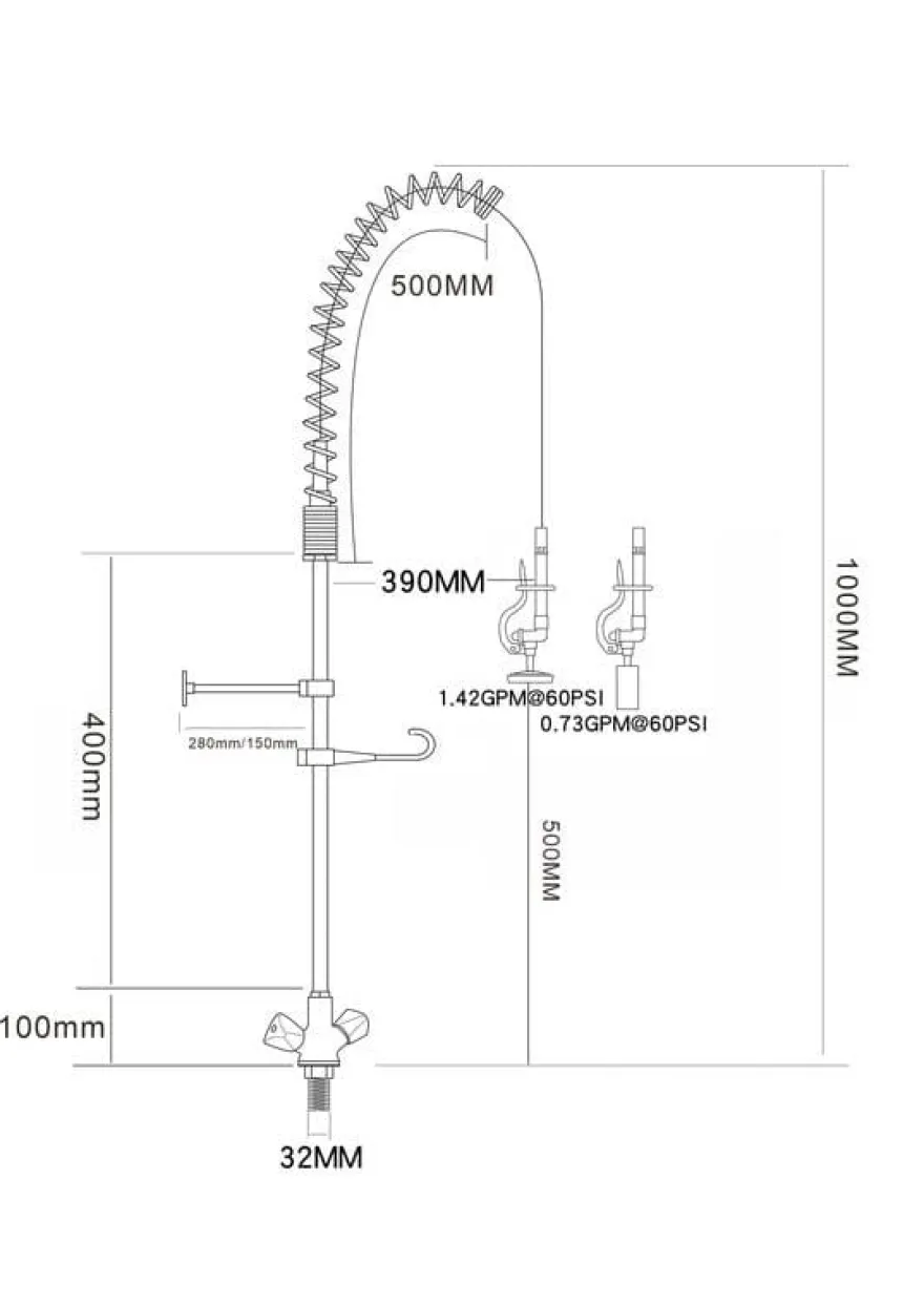 Einloch-Geschirrwaschbrause mit Mischbatterie - 1.000 mm