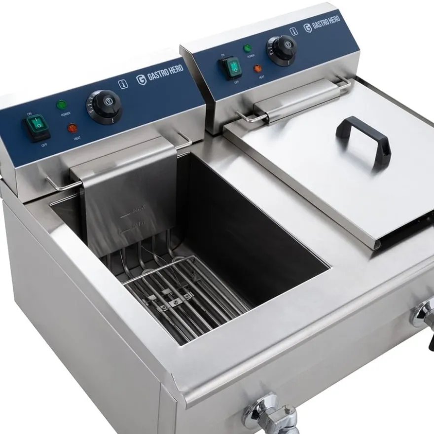 Elektro-Doppel-Fritteuse ECO 13+13 Liter mit Ablasshahn, 2x 5000 W, 400 V