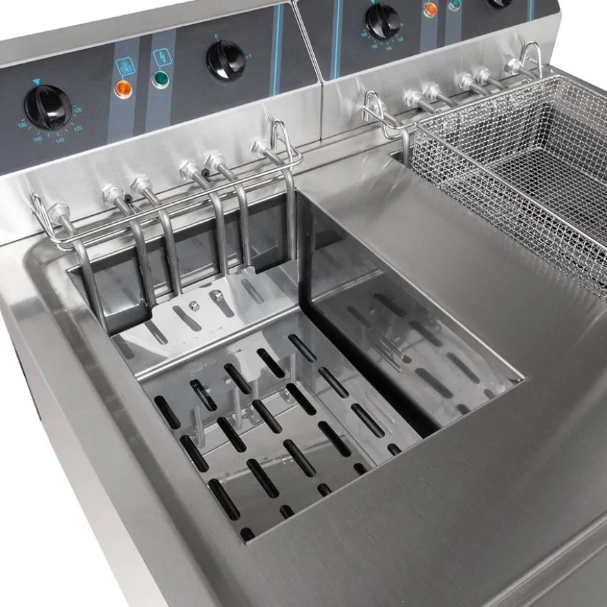 Elektro-Doppel-Fritteuse Profi - 12+12 Liter mit Ablasshahn, 400 V