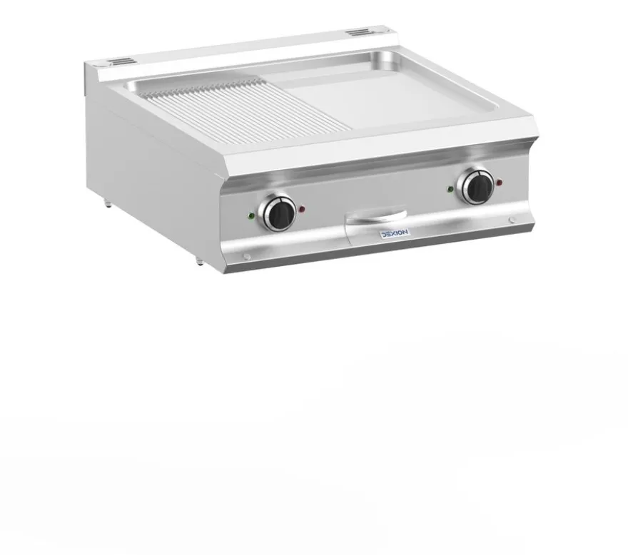 Elektrogrillplatte Dexion Lux 700 - 70/73 - ½ glatt, ½ gerillt, verchromt, Tischgerät - 10 kW