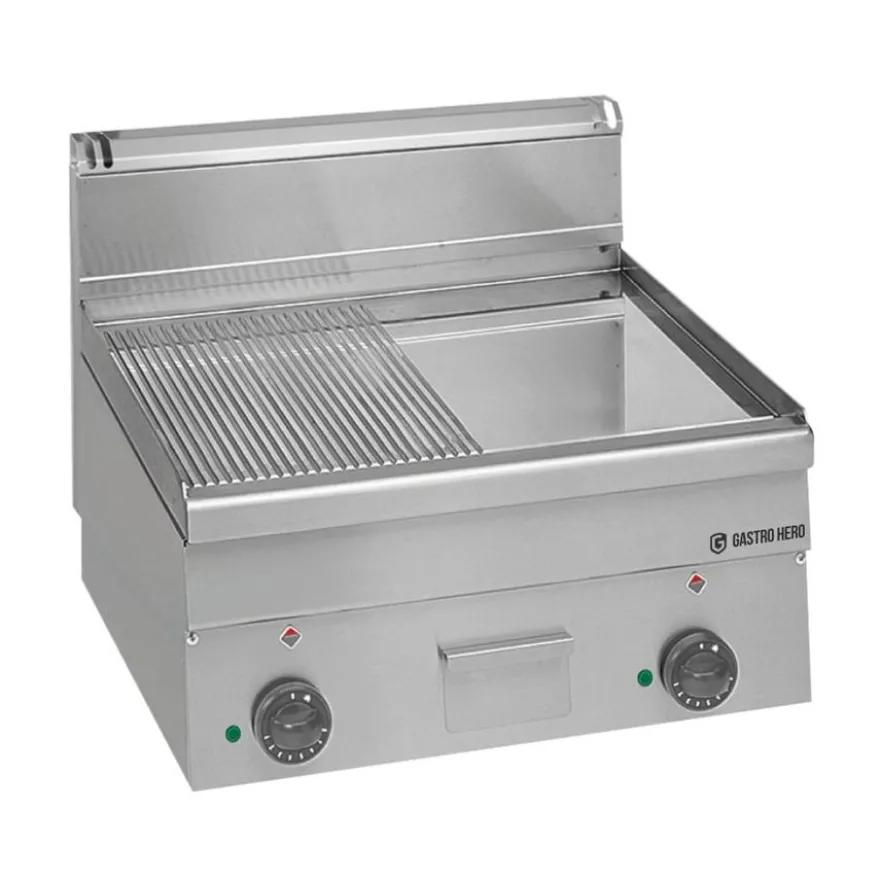 Elektro-Grillplatte Serie 600 - 60/60 - 1/2 glatt, 1/2 gerillt, verchromt - Tischgerät - 7,5 kW