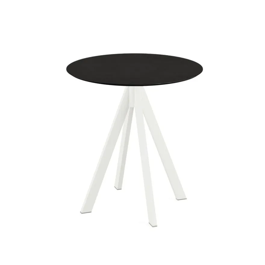 Feros Infinity Terrassentisch Weiß frame + Schwarz HPL Ø70 cm