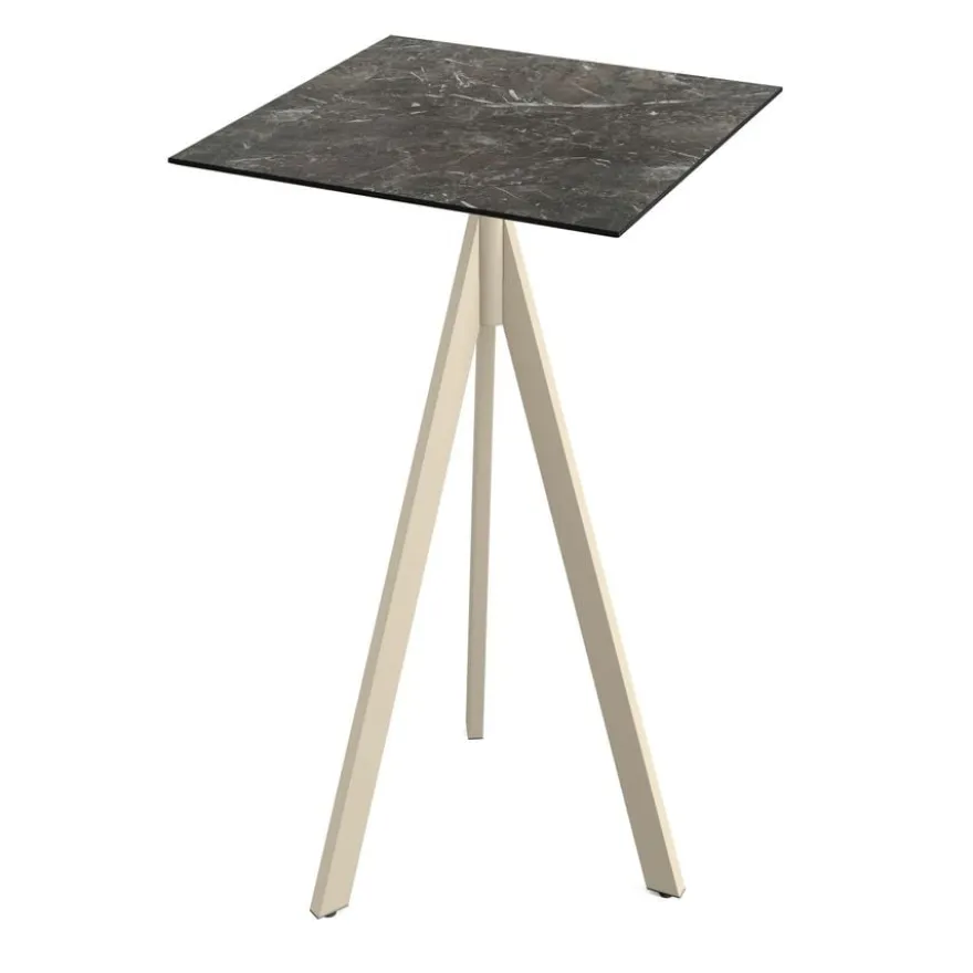 Feros Infinity Tripod Stehtisch Sand frame + Galaxy Marble HPL 70x70 cm