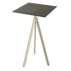 Feros Infinity Tripod Stehtisch Sand frame + Midnight Marble HPL 70x70 cm