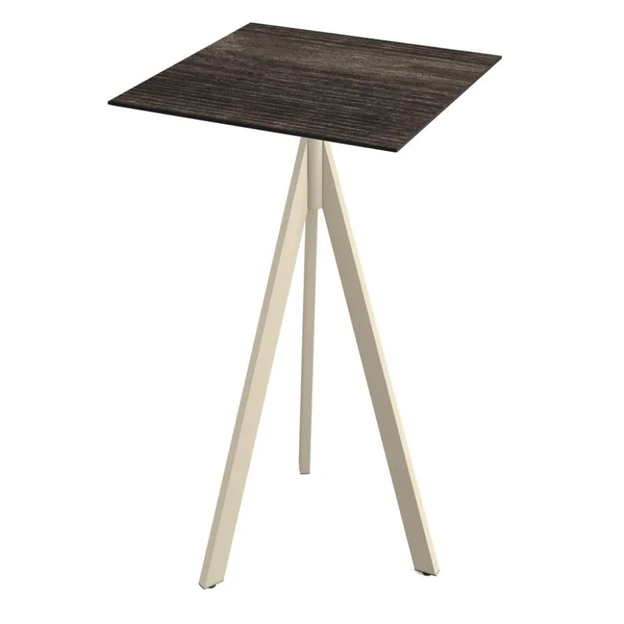 Feros Infinity Tripod Stehtisch Sand frame + Riverwashed Wood HPL 70x70 cm