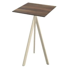 Feros Infinity Tripod Stehtisch Sand frame + Tropical Wood HPL 70x70 cm