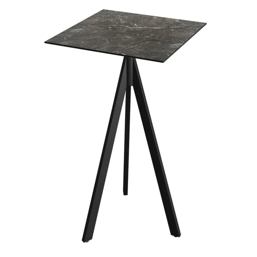 Feros Infinity Tripod Stehtisch Schwarz frame + Galaxy Marble HPL 70x70 cm