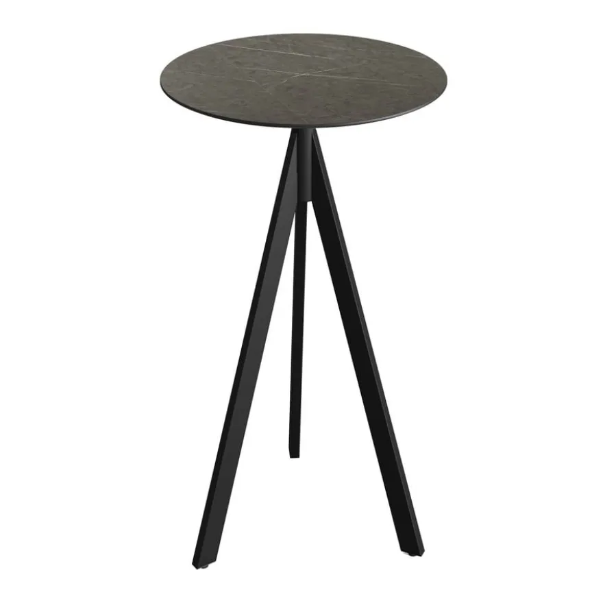 Feros Infinity Tripod Stehtisch Schwarz frame + Midnight Marble HPL Ø70 cm
