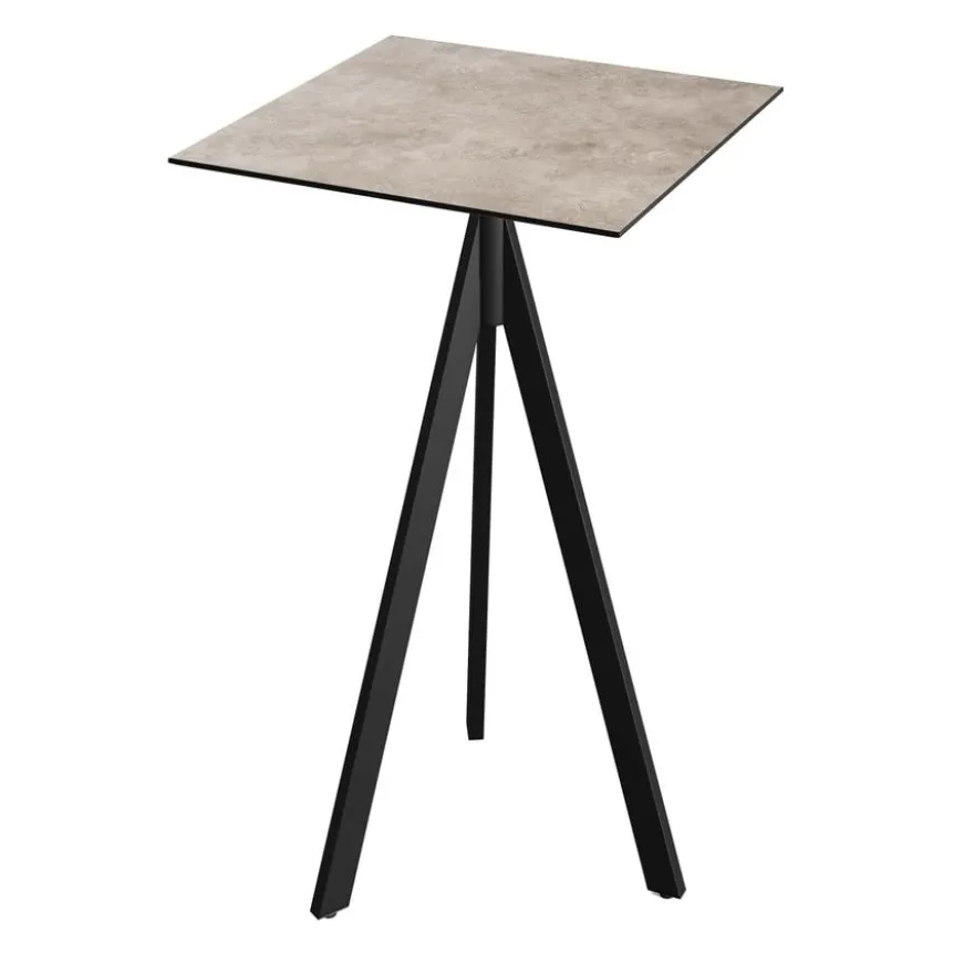 Feros Infinity Tripod Stehtisch Schwarz frame + Moonstone HPL 70x70 cm