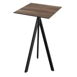 Feros Infinity Tripod Stehtisch Schwarz frame + Tropical Wood HPL 70x70 cm