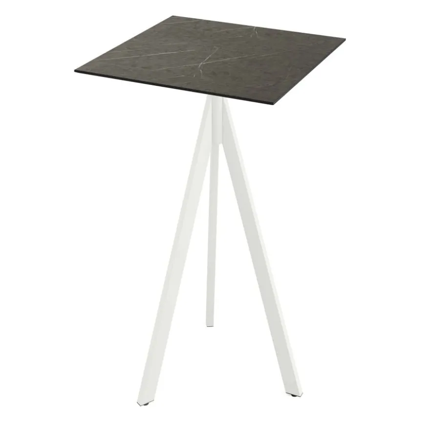 Feros Infinity Tripod Stehtisch Weiß frame + Midnight Marble HPL 70x70 cm