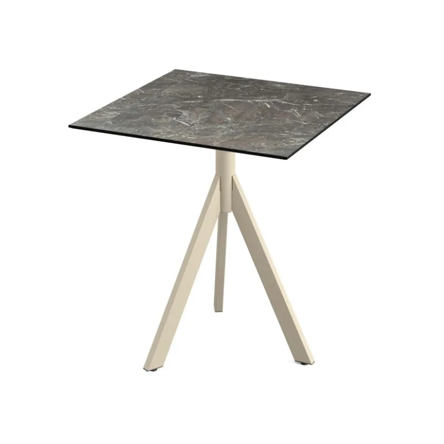Feros Infinity Tripod Terrassentisch Sand frame + Galaxy Marble HPL 70x70 cm