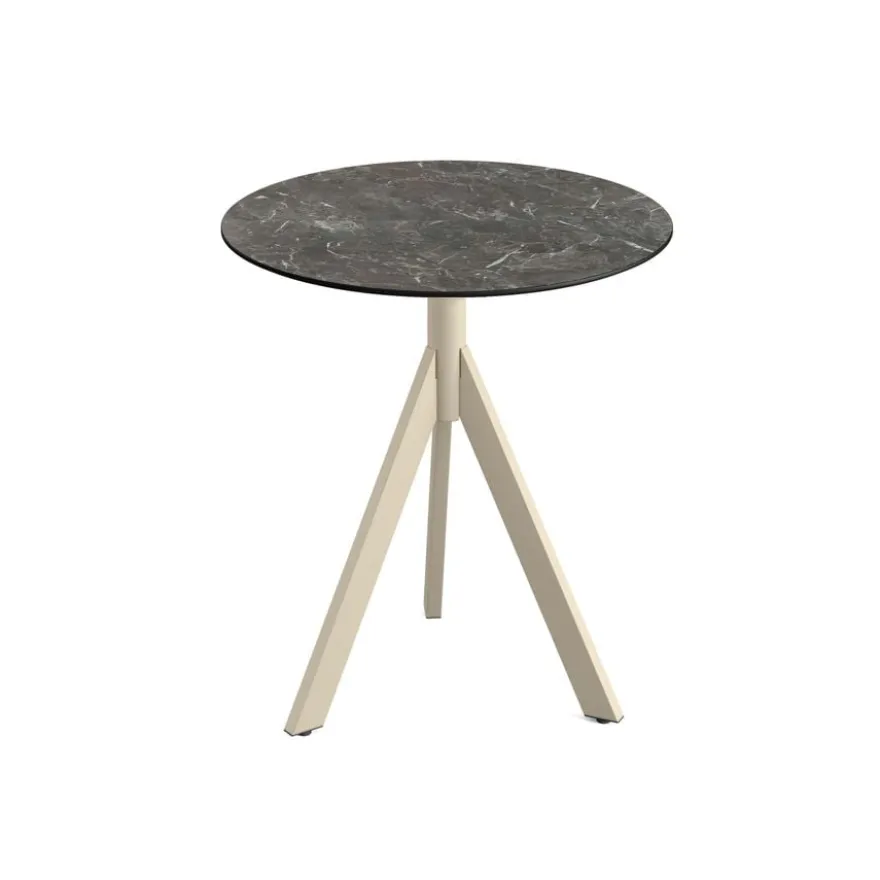 Feros Infinity Tripod Terrassentisch Sand frame + Galaxy Marble HPL Ø70 cm