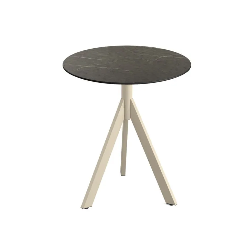 Feros Infinity Tripod Terrassentisch Sand frame + Midnight Marble HPL Ø70 cm