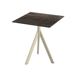 Feros Infinity Tripod Terrassentisch Sand frame + Riverwashed Wood HPL 70x70 cm