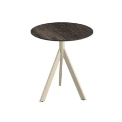 Feros Infinity Tripod Terrassentisch Sand frame + Riverwashed Wood HPL Ø70 cm