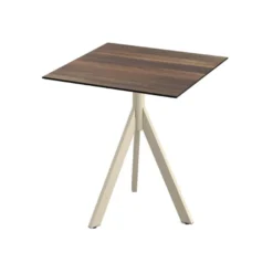 Feros Infinity Tripod Terrassentisch Sand frame + Tropical Wood HPL 70x70 cm