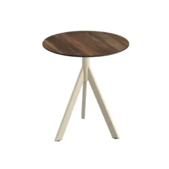 Feros Infinity Tripod Terrassentisch Sand frame + Tropical Wood HPL Ø70 cm
