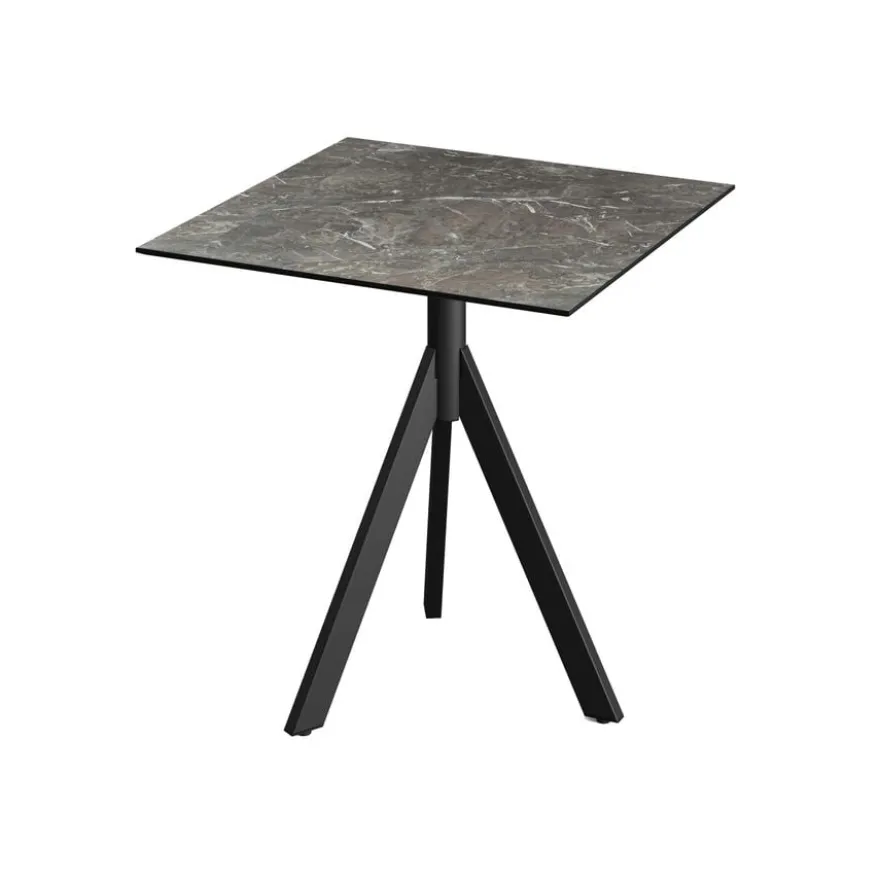 Feros Infinity Tripod Terrassentisch Schwarz frame + Galaxy Marble HPL 70x70 cm