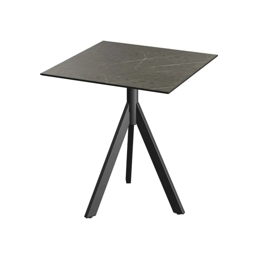 Feros Infinity Tripod Terrassentisch Schwarz frame + Midnight Marble HPL 70x70 cm