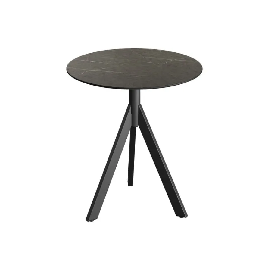 Feros Infinity Tripod Terrassentisch Schwarz frame + Midnight Marble HPL Ø70 cm