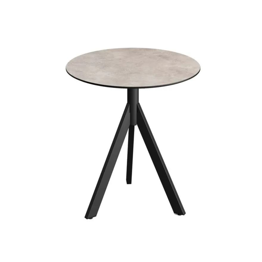 Feros Infinity Tripod Terrassentisch Schwarz frame + Moonstone HPL Ø70 cm